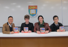 (From left), Dr. Travis Kong, Associate Dean, Faculty of Social Sciences, and Pilot Group Students Victor Fighiera, Daniel Chan, and Mehdi Ould-Elhkim